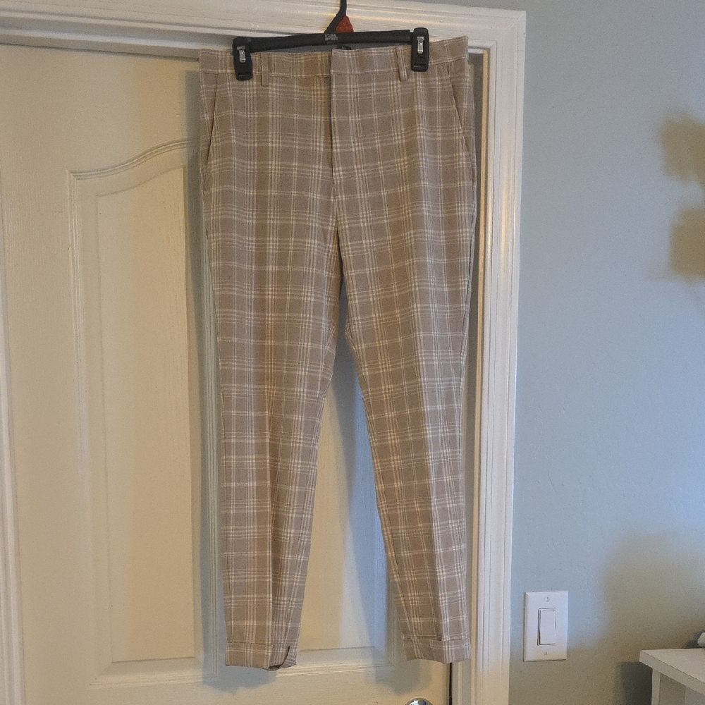 H&M Men's Beige Checkered Dress Pants